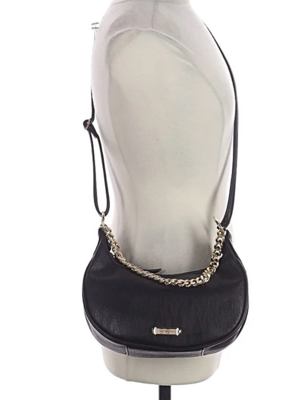 Jessica Simpson Black Leather-Look Crossbody with Gold Chain Accent